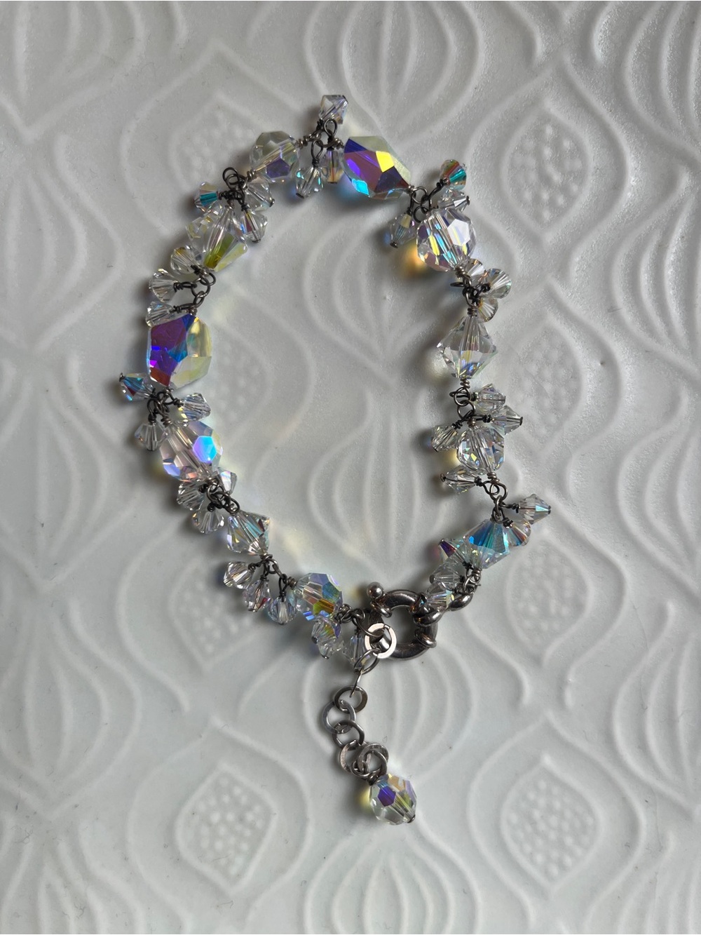 Iridescent Crystal Cluster Bead Bracelet 925 Clasp
